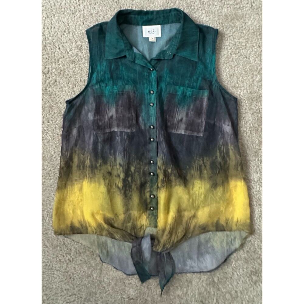 Eci Blouse Tank Top 2 Piece Sheer Top Camisole Inside Women Size Small